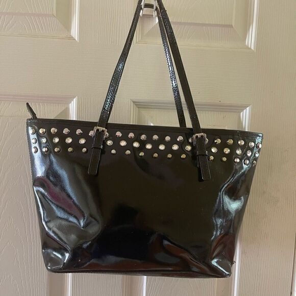Michael Kors black patent  medium tote with jewels and silver tone studs accents - Picture 2 of 14